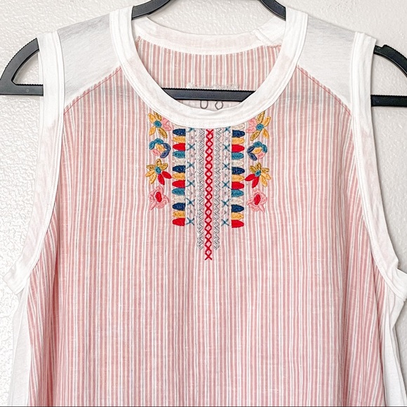 Johnny Was Pete & Greta Barbour Red Stripe Sleeveless Embroidered Shift Medium - Picture 3 of 10